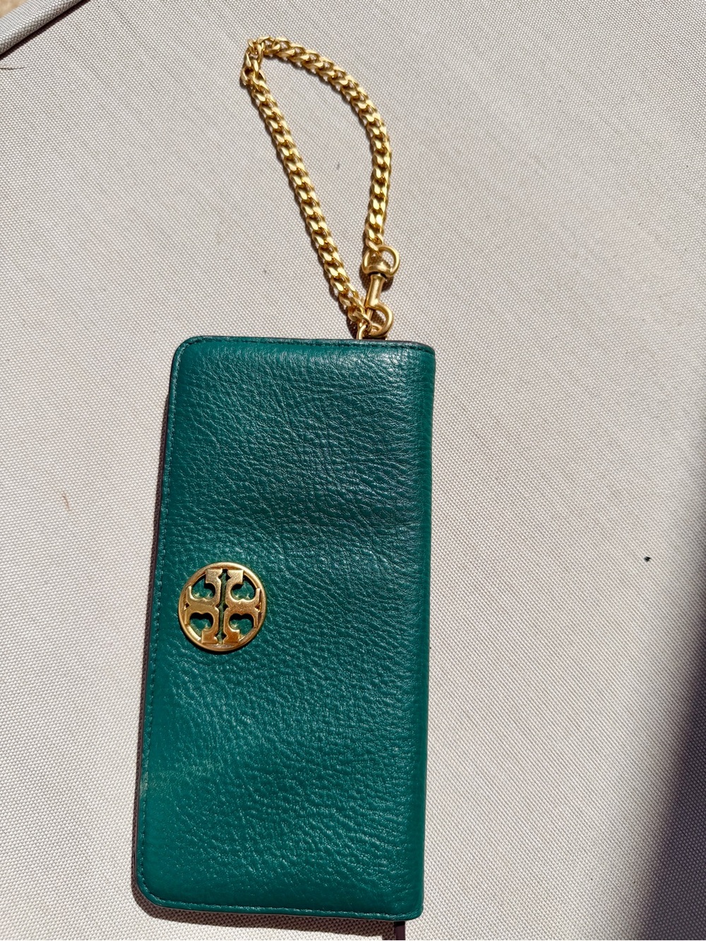 Tory Burch Britten Green Saffiano Leather Wallet on Chain WOC Crossbody Bag